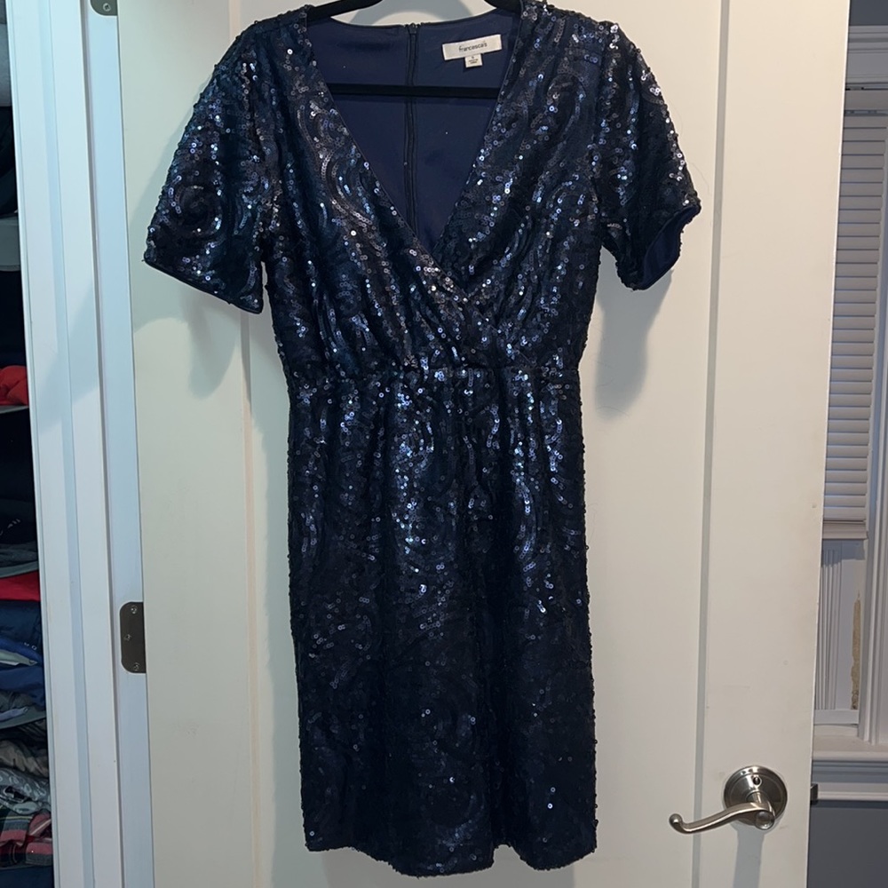 Short sleeve navy blue sequenced dress
